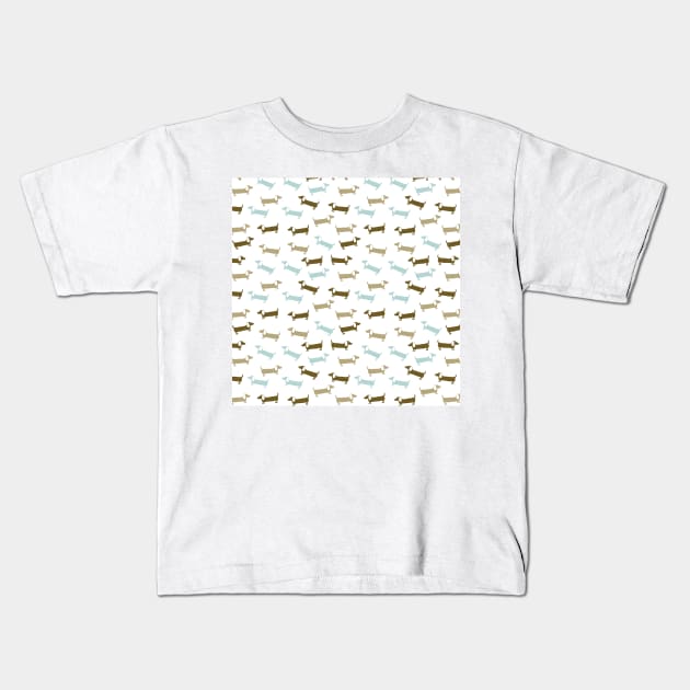 Blue and brown dachshunds pattern Kids T-Shirt by bigmoments